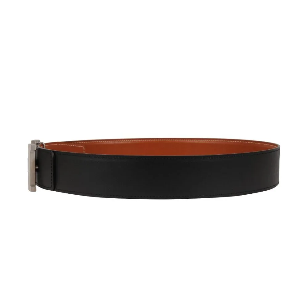 Hermes 41MM H Belt Buckle Kit Reversible Leather Strap 85 Silver Black Brown